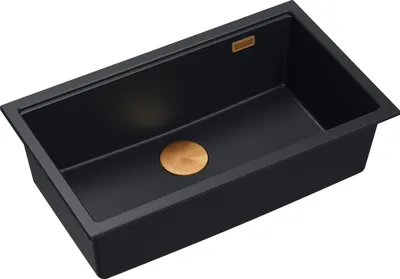 Produktbild von QUADRON Spülbecken 1-Becken Spüle | Größe: 70 x 37 x 23,5 cm | LOGAN 110 | Küchenspüle Granitspüle aus GraniteQ mit Siphon | Carbon + Kupfer PVD