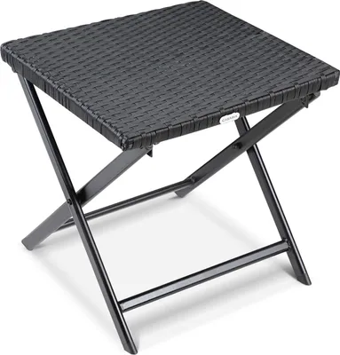 Image de Tabouret pliant 3 en 1 en rotin, table d'appoint et repose-pieds, noir