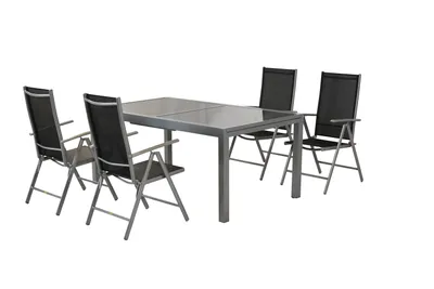Produktbild von Merxx Gartenmöbel Set Amalfi 5tgl., 4 Klappsessel, Ausziehtisch 120 (180) x 90 cm, schwarz - Aluminium/Textil