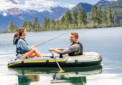 Image de Intex Seahawk Boot - Set avec pompe et pagaie, 236 x 114 x 41cm, vert foncé, jaune, charge maximale : 240 kg