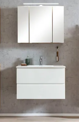 Produktbild von Waschplatzset inkl. Waschbecken und LED Beleuchtung, Wotan Eiche Nb. mit weiß matt, VASTO-03-WHITE, B/H/T ca. 80/200/47 cm