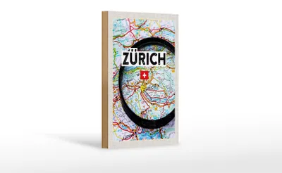 Produktbild von Holzschild Reise 12x18 cm Zürich Schweiz Karte Lupe Stadt Dekoration
