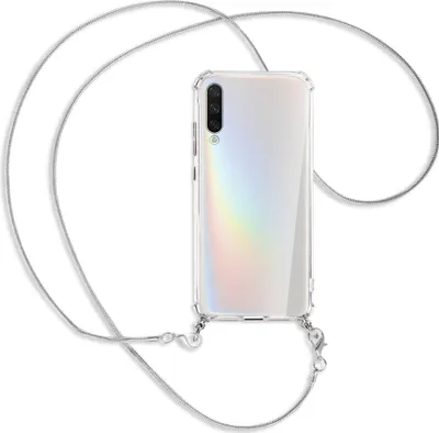 Produktbild von Handykette Backcover-Schutzhülle mit Band (Metall silberfarben) für Xiaomi Mi A3 / Mi CC9e - silberfarbene Kette Snake