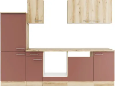 Produktbild von Optifit Küchenzeile ohne Geräte Livorno290/Bari407 270 cm wildeiche rostrot matt strukturiert zerlegt Variante reversibe