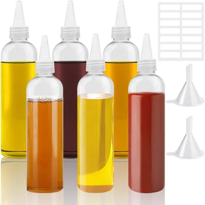 6 Squeeze-Flaschen 250 ml mit Trichter & Etiketten