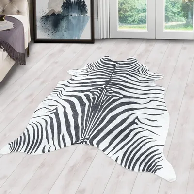 Produktbild von Rundes Imitationsfell-Teppich - 150 x 200 cm - Tierfell-Look - Wohnzimmer