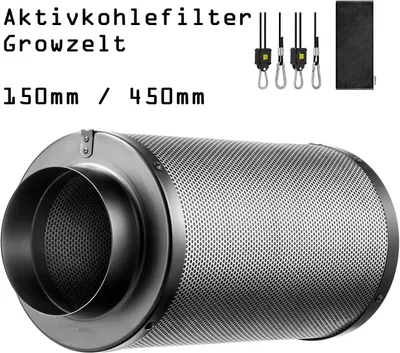 Produktbild von JUNG Aktivkohlefilter Abluft Growbox Aktivkohlefilter 150 - 450 mm, Grow Box Zelt Filter, Zubehör für Gewächszelt, Pflanzenzucht, Cannabis Set Box