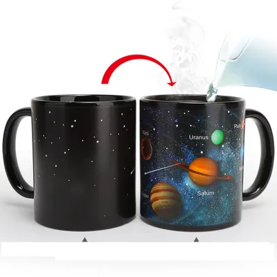 Produktbild von Farbwechsel Tassen Wärmeempfindliche Magische Becher Verfärbung Porzellan Sonnensystem Muster Milch Kaffeetasse (12oz / 350ml, Sonnensystem)