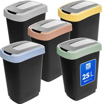 Obrázek produktu pro KADAX odpadkový koš 25 l, sada 5 ks, odpadkový koš s výklopným víkem, plastový odpadkový koš, odpadkový koš s víkem, systém třídění odpadu pro kuchyň a kancelář