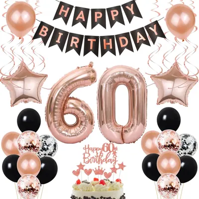 Productafbeelding van 60e Verjaardag Ballon Decoratie - Taartdecoratie voor Vrouw - Feestdecoratie