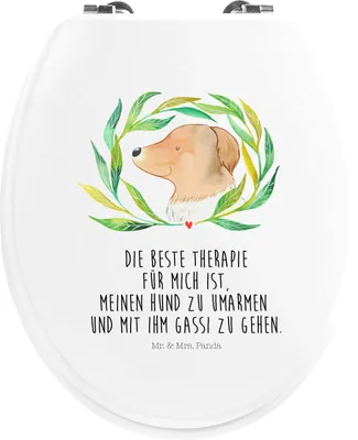 Produktbild von Mr. & Mrs. Panda Klodeckel Hund Blumen - Weiß - Geschenk, Umarmen, holz wc sitz, Hundekopf, Brille, Klobrille, Toilettendeckel, Gassi gehen, Hunde, Sprüche, WC-Sitz