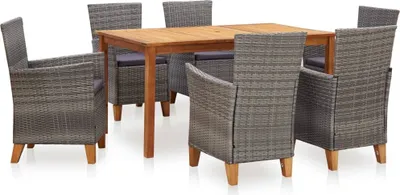 Productafbeelding van Maison Exclusive - Tuinset voor buiten, 7-delig, van polyrotan en massief acaciahout, grijs
