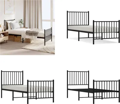 Produktbild von vidaXL Bettgestell mit Kopf  und Fußteil Metall Schwarz 75x190 cm - Bettgestell - Bettgestelle - Bettrahmen - Bett