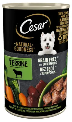 Produktbild von Cesar Natural Goodness - Nassfutter für ausgewachsene Hunde mit Lammgeschmack, Karotten, Kartoffeln und Spinat 12 x 400g