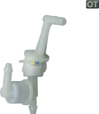 A white plastic valve component.