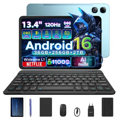 Produktbild von DOOGEE U13 Pro Tablet Android 16, 13,4 Zoll, 36 (6+30) GB + 256 GB(bis 2TB erweiterbar), 120Hz, 11.000 mAh/18 W, Gemini AI, Widevine L1,Tastatur-Set