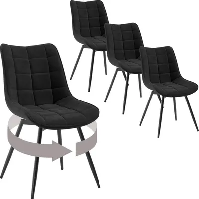 Produktbild von WOLTU Esszimmerstühle drehbar, mit Rückenlehne, Sitzfläche aus Samt, Metallbeine : Schwarz 4 Farbe: Schwarz Stückzahl: 4