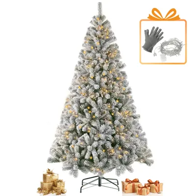 Produktbild von Künstlicher Weihnachtsbaum 210 cm mit PVC-Flockierung,verschneite Tanne mit 1295 Nadeln inklusive Lichterkette, realistischer Christbaum mit Metallfuß
