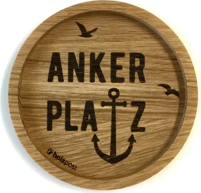 Produktbild von Maritimer Glas-Untersetzer - Runder Untersetzer aus rustikaler Eiche Holz mit eingebranntem Motiv (61347)