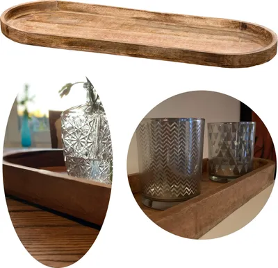 Produktbild von LS-LebenStil XL Deko-Tablett Mango-Holz Braun 72cm groß Serviertablett Küchentablett Servierschale Holztablett Kerzentablett Betttablett Frühstück