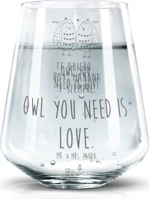 Produktbild von Mr. & Mrs. Panda Glas Eulen Liebe - Transparent - Geschenk, Owl, Eule, Wasserbecher, Dekoglas, Wasserglas, Liebesspruch, Tumbler, Becherglas