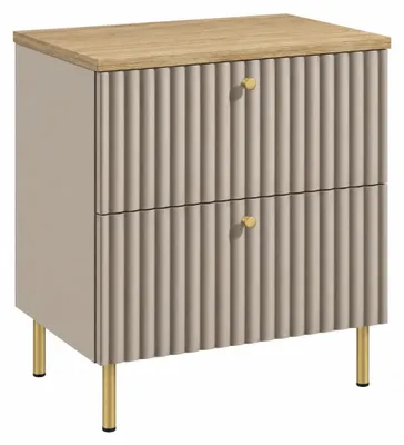 Imagen del producto de Mueble de baño de pie con encimera de 60 cm, acabado en cachemira y encimera en roble claro, tiradores en tres colores, patas doradas, dimensiones: 60 x 44,4 x 73,6 cm, Imagen generada por IA