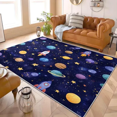 Image de Tapis en flanelle doux avec motif d'étoiles, dimensions 120 x 170 cm