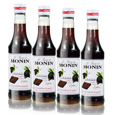 Produktbild von 4x Monin Schokoladen Sirup, 250 ml Flasche - für Cocktails, zum Kaffee oder Koc