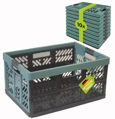 Produktbild von 10 x Robuste Profi - Klappbox 45 L bis 50 kg - Faltbox, Kiste, Korb zur Aufbewahrung, Transport - nordic green