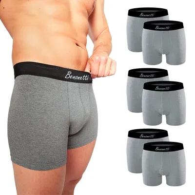 Produktbild von Benonetti Herren Boxershorts, atmungsaktive Baumwollunterwäsche mit Komfortbund, Bequem & langlebig, kein Aufrollen (6er Set, Grau, XL)
