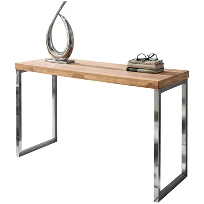 Obrázok produktu pre Konzolový stôl FineBuy pre chodbu Masívne drevo / Kov 120 x 76 x 40 cm Vidiecky štýl Moderná sálová skrinka Stolový kancelársky stôl s chrómovými noži