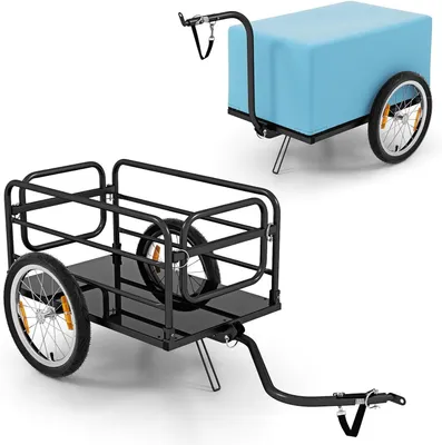 Image de Remorque 2-en-1 pour vélo - Remorque de transport - Transport de courses - Cadre métallique pliable - Capacité de charge de 55 kg - Noir