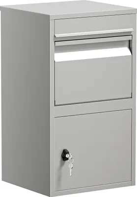 Immagine prodotto di Cassetta per pacchi Wiltec grigio 410 x 380 x 720 mm Cassetta per pacchi in acciaio con verniciatura a polvere Cassetta per lettere autoportante con serratura per l'accettazione dei pacchi a casa Consegna di pacchi, posta, lettere