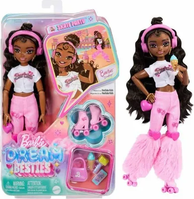 Produktbild von Barbie Dream Besties „Brooklyn“ Rollschuh-Modepuppe mit 9 Zubehörteilen zum Thema Musik und Video, Modepuppe, Weiblich, 4 Jahr(e), Mädchen, 127,5 mm, Mehrfarbig
