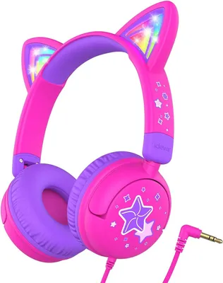 Produktbild von Kinder Kopfhörer mit LED Katzenohren, 85dBA sichere Lautstärke, Stereo Sound, Faltbar, 3,5mm Kabel, bequem & tragbar, für iPad, Tablets, Schule,Reisen