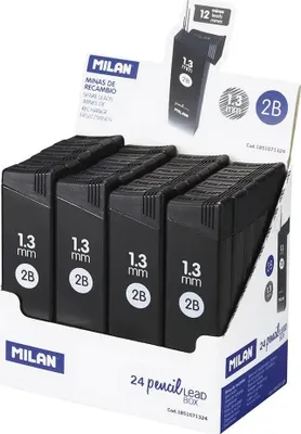 Zdjęcie produktu dla Milan Displaybox 24 tubki 12 wkładów zapasowych 1,3 mm srebrny  Srebrny Jeden rozmiar
