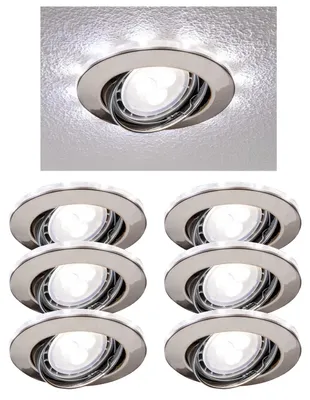 Produktbild von 6er Set Einbauleuchtenn Eisen gebürstet kaltweiss 6x 4,5W LED GU10 + 6x1W LED Ring 6400K