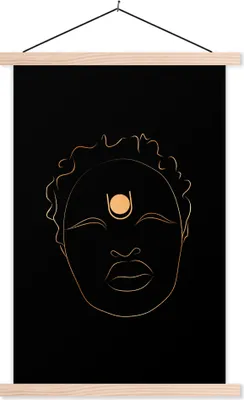 Produktbild von MuchoWow® Textilposter Frau - Gold - Schwarz - Strichzeichnung 60x90 cm mit holzfarbenen Rahmen - Textil