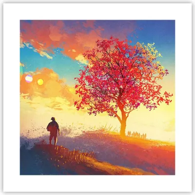 Produktbild von Poster - Poster ohne Rahmen - Baum Wiese Feld - 40x40 cm - Wand Bild - Wanddeko - Wandbilder - Kunstposter - Wandposter - Bilder - Kunstdruck - Wanddekoration - Wandbild - P2XAC40x40-3715