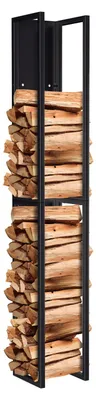 Image de Étagère murale ou autoportante Ikodm pour bois de chauffage, dimensions 25 x 25 x 160 cm, en métal noir, avec sac en bois pouvant supporter jusqu'à 50 kg