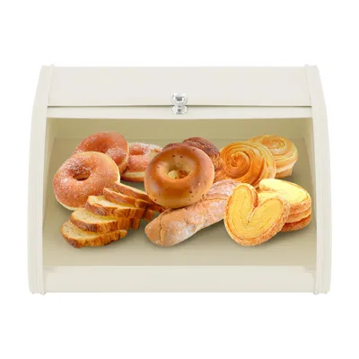 Productafbeelding van Brotdoos, broodmand, broodkist met schuifdeksel, opbergdoos, wit, voor het aanrecht in de keuken