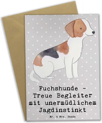 Produktbild von Mr. & Mrs. Panda Glückwunschkarte Fuchshunde Treue - Grau Pastell - Geschenk, Foxhound Eigenschaften, hochzeitskarten, weihnachtskarten, Bewegung, Charakter, Hunderassen