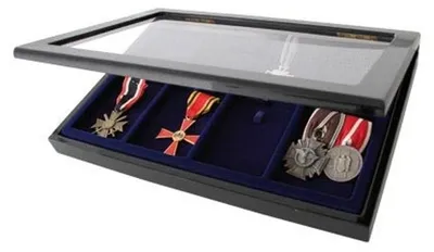 Produktbild von SAFE 5926 Sammlervitrine für Orden, Wandvitrine Holz schwarz, 375x260x38mm (HxBxT), 8 Fächer, Trägerkissen