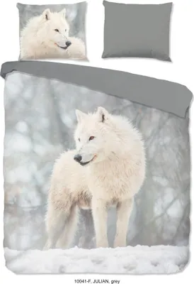 Produktbild von Guten Morgen Bettbezug "Polarwolf im Schnee" - grau - (240x200/220 cm) - Baumwolle 100% Flanell