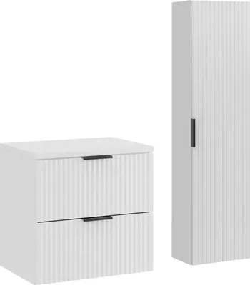 Obrázek produktu pro Koupelnový nábytek 60 cm bílý matný s deskou a vysokou skříňkou