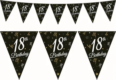 Image de Guirlande en papier, drapeaux, bunting noir, 18e anniversaire, 270 cm
