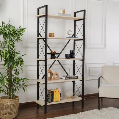 Produktbild von Skye Decor, Elysian - Travertine, Black, Bücherregal, Travertin, 100 % melaminbeschichtete Spanplatte, 90 x 33,5 x 180 cm