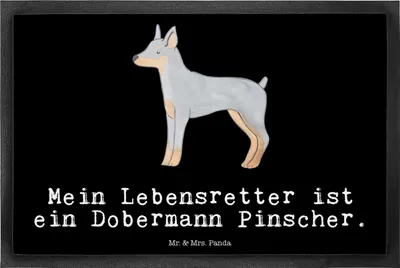 Produktbild von Mr. & Mrs. Panda fußmatte Dobermann Pinscher Lebensretter 40 x 60 cm - Schwarz - Geschenk, Fußabstreifer, Sauberlaufmatte, Schuhabstreifer, Schmutzfangmatte, Schmutzmatte