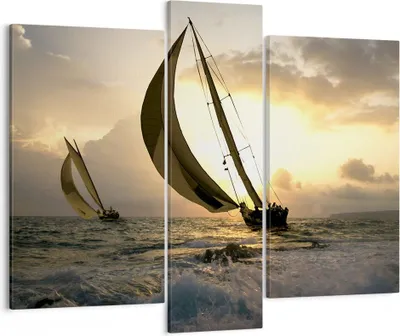 Produktbild von Bild auf Leinwand - Leinwandbild - Schiff Sonnenuntergang Sonne Landschaft - 95x80cm - Wand Bild - Wanddeko - Leinwanddruck - Bilder - Kunstdruck - Leinwand bilder - Wandkunst - CB95x80-3158