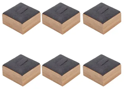 6 Bambus-Ringhalter mit grauer Samtmatte, 3,8 cm, quadratisch
